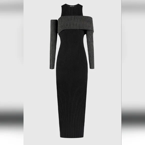 Overlay Knitted Midaxi Dress Black& Gray - Picture 9 of 12